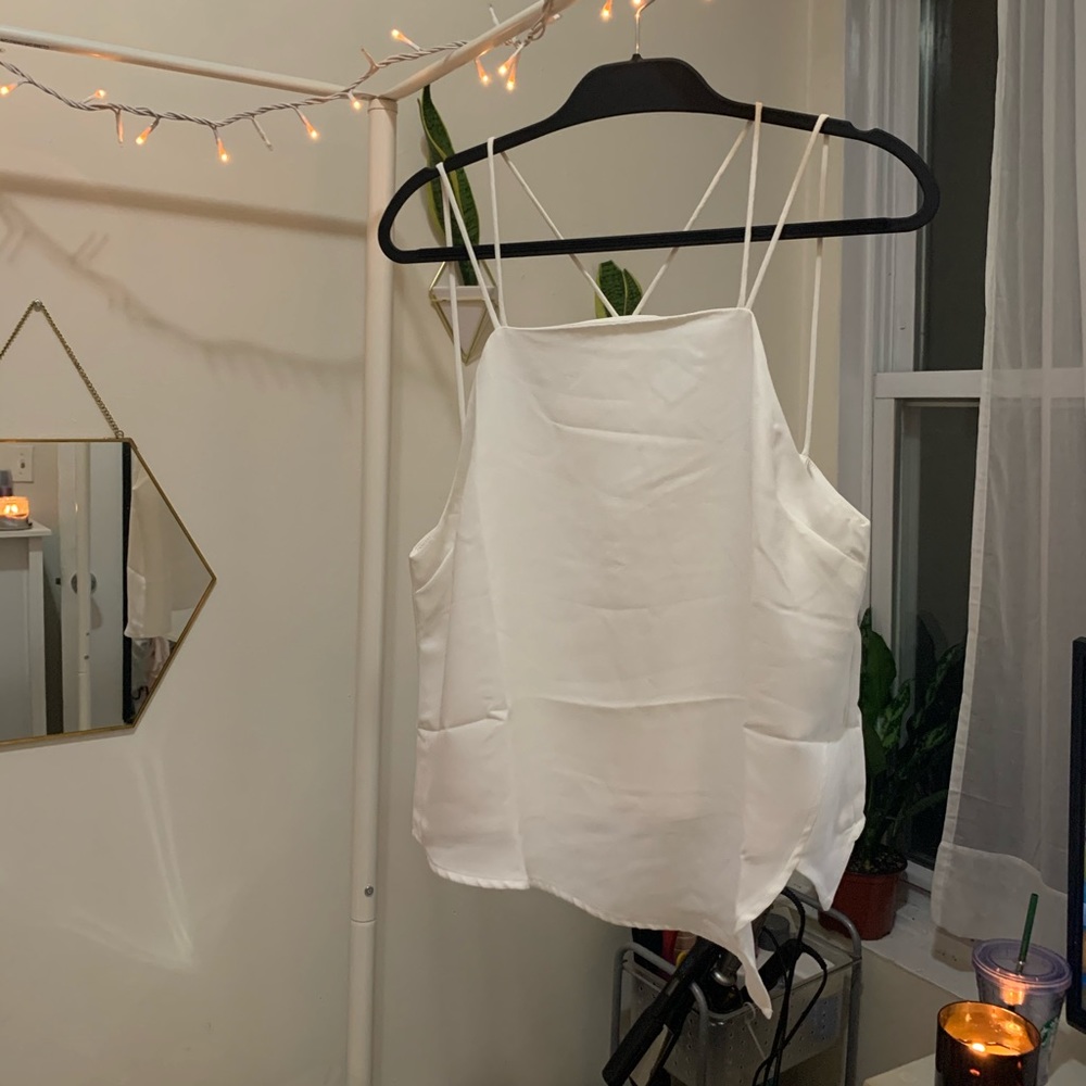 White asymmetrical thin strapped top
